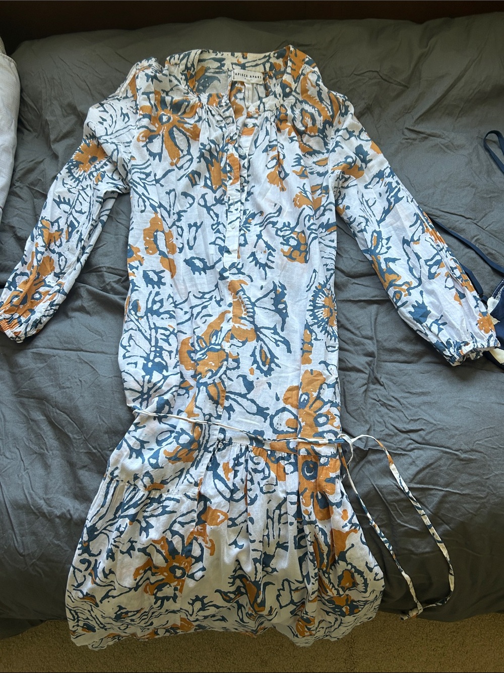 Apiece Apart White Midi Dress with Mustard & Navy Floral Print - Picture 2 of 5